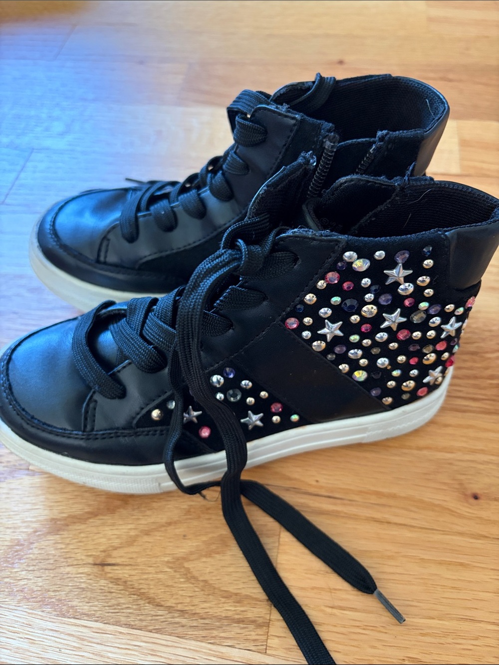 Kids Black Nina High-Top Sneakers with Multicolor Stud Accents - 13